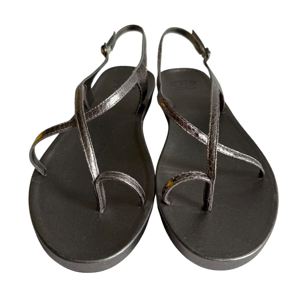 NEW Circa Joan & David Cjjada Pewter Reptile Leather Slingback Sandals Women 8.5